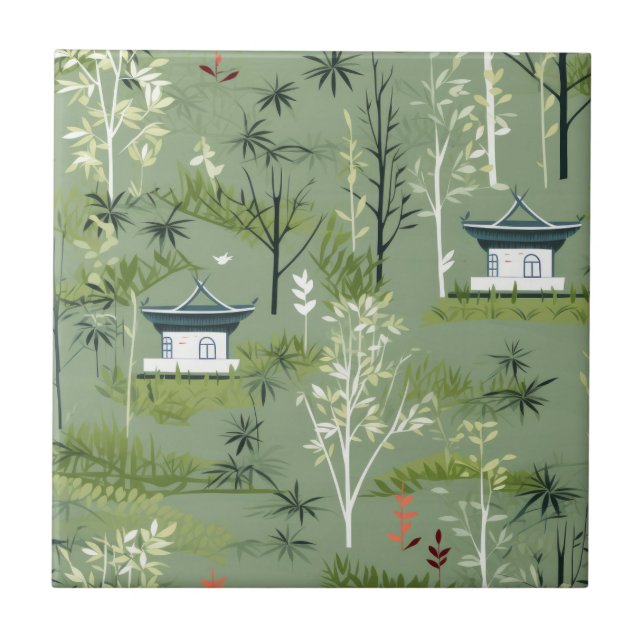 Zen Bamboo Forest Botanical Pattern (2) Ceramic Tile (Front)