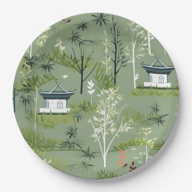 Zen Bamboo Forest Botanical Pattern (2) Paper Plate (Front)