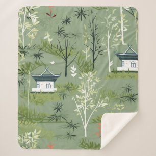 Zen Bamboo Forest Botanical Pattern (2) Sherpa Blanket