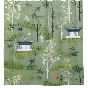 Zen Bamboo Forest Botanical Pattern (2) Shower Curtain