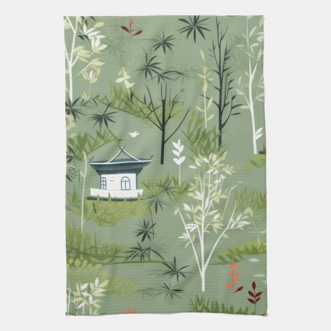 Zen Bamboo Forest Botanical Pattern (2) Tea Towel (Vertical)