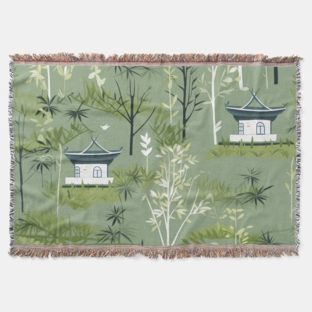 Zen Bamboo Forest Botanical Pattern (2) Throw Blanket (Front)