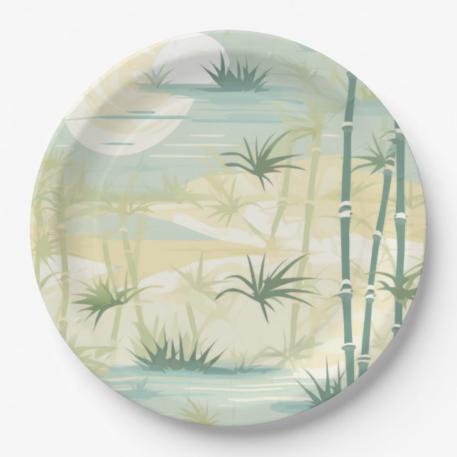 Zen Bamboo Forest Botanical Pattern (5) Paper Plate (Front)