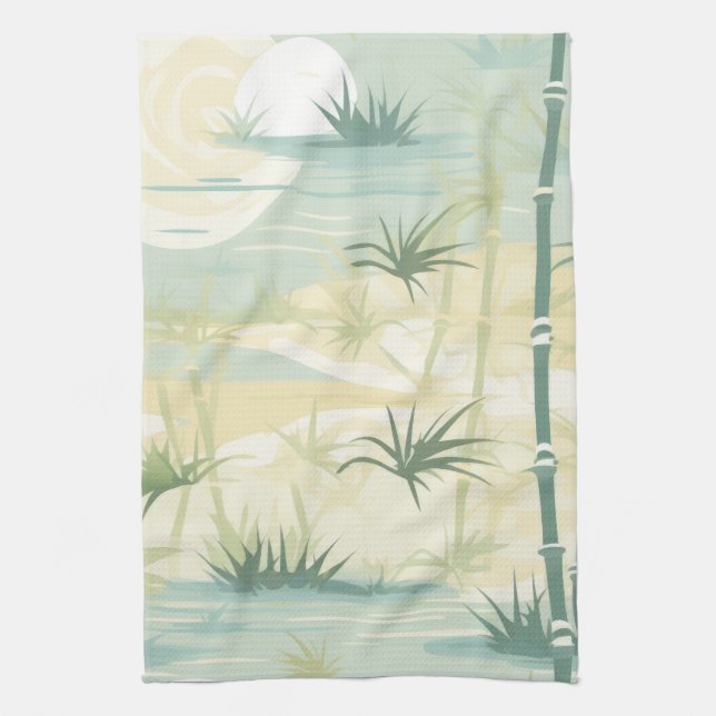 Zen Bamboo Forest Botanical Pattern (5) Tea Towel (Vertical)