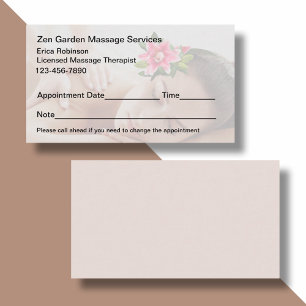 Zen Beauty Massage Services Appointment Cards