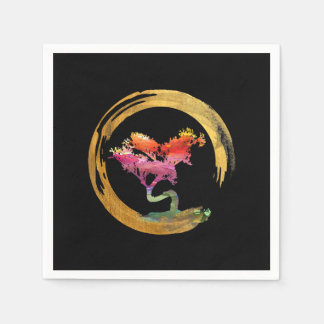 Zen Bonsai Tree Japanese Circle Enso Asian Art Napkin
