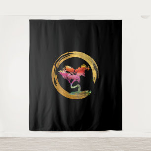 Zen Bonsai Tree Japanese Circle Enso Asian Art Tapestry