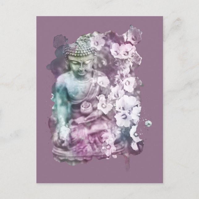 *~* Zen Buddha Abstract Meditate Flowers Floral Postcard (Front)