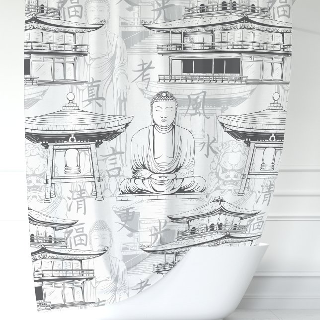 Zen Buddha and Pagoda Oriental Art Shower Curtain (Creator Uploaded)