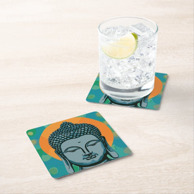 Zen Buddha Head  Square Paper Coaster (Insitu)