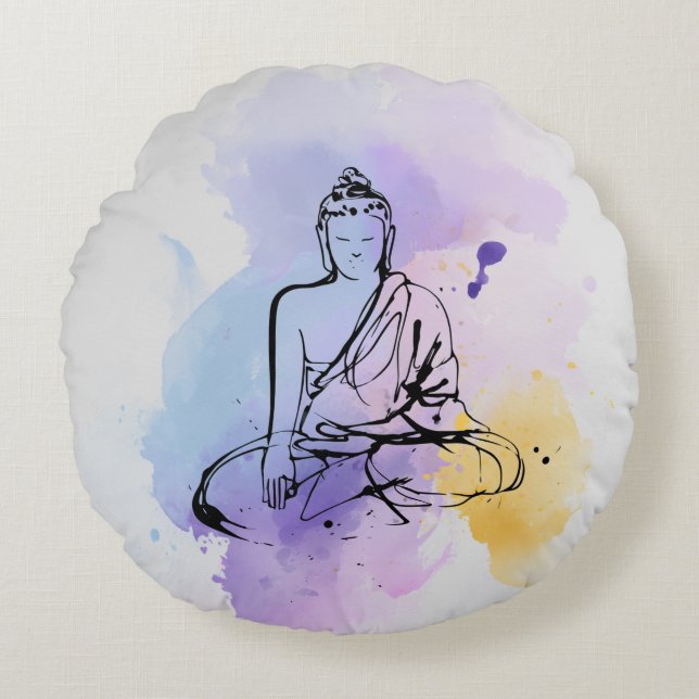 Zen Buddha Round Throw Pillow (Front)