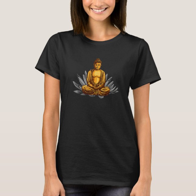 Zen Buddha Statue in Lotus Position Premium T-Shirt (Front)