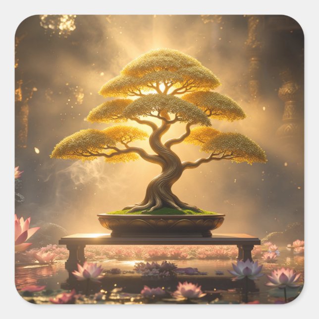 ZEN BUDDHISM - BONSAI TREE - SQUARE STICKER (Front)