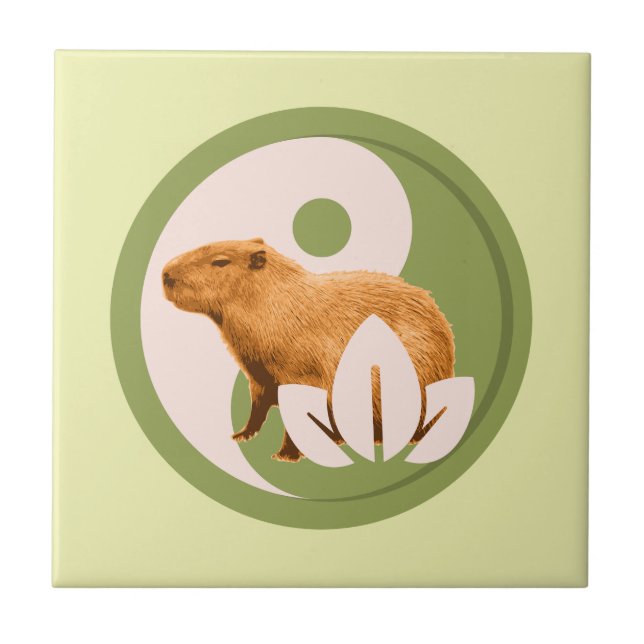 Zen Capybara Yin Yang Ceramic Tile (Front)