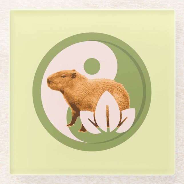 Zen Capybara Yin Yang Glass Coaster (Front)