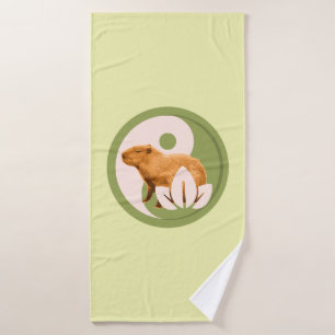 Zen Capybara Yin Yang Peaceful Nature Bath Towel