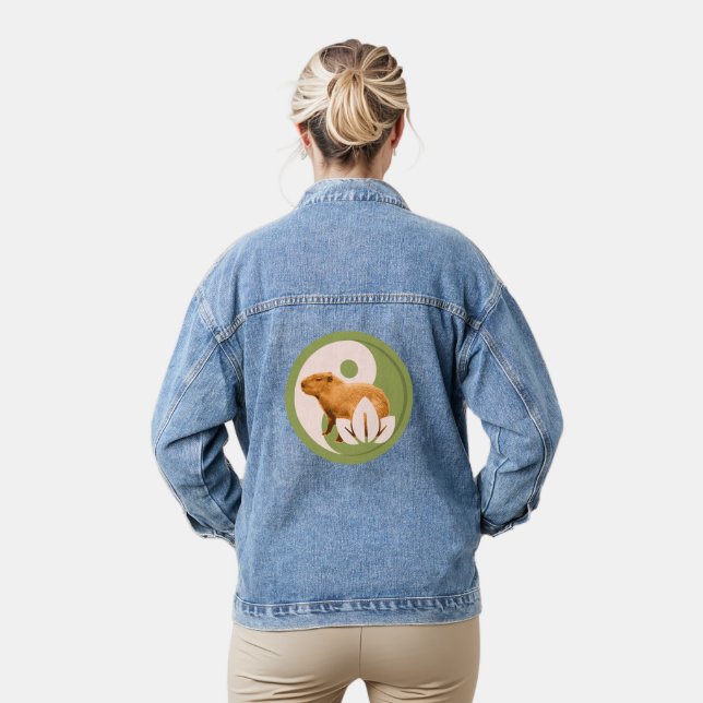 Zen Capybara Yin Yang Peaceful Nature Denim Jacket (Model)