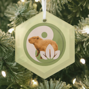 Zen Capybara Yin Yang Peaceful Nature Glass Tree Decoration