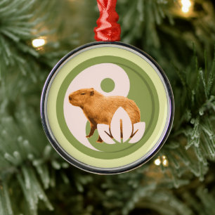 Zen Capybara Yin Yang Peaceful Nature Metal Ornament
