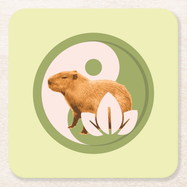 Zen Capybara Yin Yang Square Paper Coaster (Front)