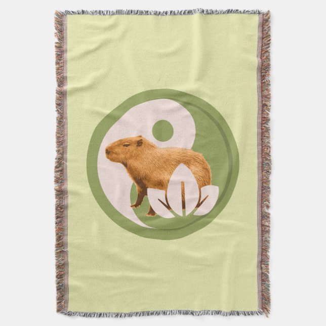 Zen Capybara Yin Yang Throw Blanket (Front Vertical)