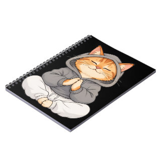 Zen Cat in Hoodie – Cute Meditating Cartoon Cat Notebook