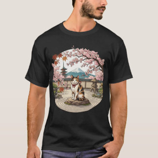 Zen Cat in Sakura Cherry Blossom Garden Art T-Shirt