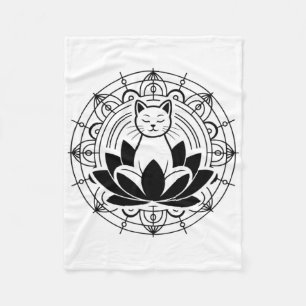 Zen Cat Lotus Flower Yoga Mindfulness Meditation T Fleece Blanket