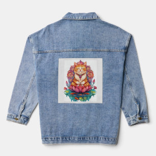 Zen Cat Vibes � Meditating Kitty Psychedelic Denim Jacket