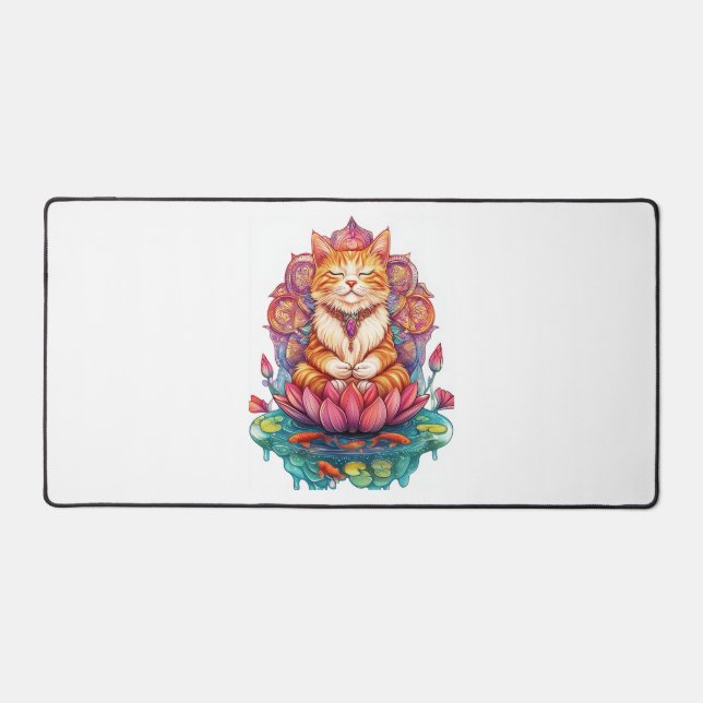 Zen Cat Vibes � Meditating Kitty Psychedelic Desk Mat (Front)