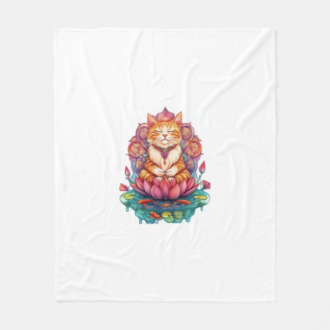 Zen Cat Vibes – Meditating Kitty Psychedelic Fleece Blanket (Front)