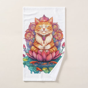 Zen Cat Vibes � Meditating Kitty Psychedelic Hand Towel