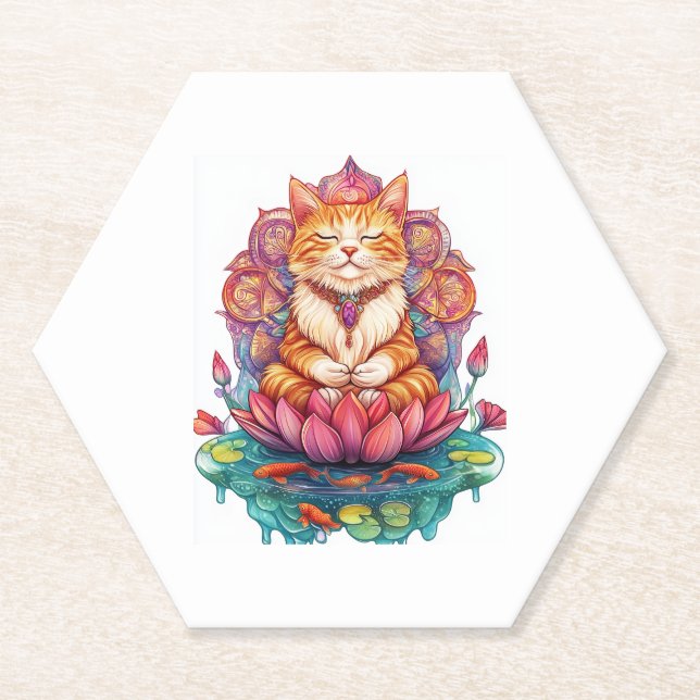 Zen Cat Vibes � Meditating Kitty Psychedelic Paper Coaster (Front)