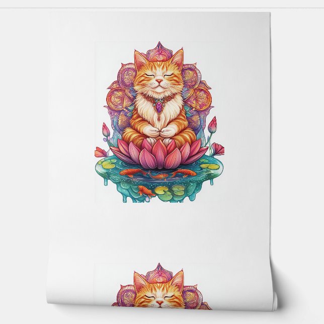Zen Cat Vibes – Meditating Kitty Psychedelic Wallpaper (Unrolling)