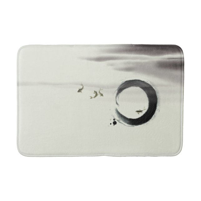 Zen Circle Enso Koi Brush Painting Art Bath Mat (Front)