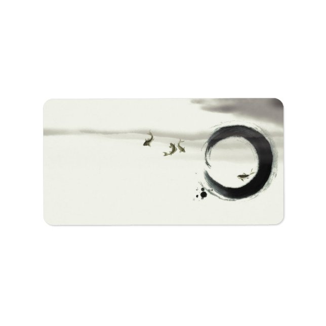 Zen Circle Enso Koi Brush Painting Art Label (Front)