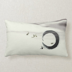 Zen Circle Enso Koi Brush Painting Art Lumbar Cushion