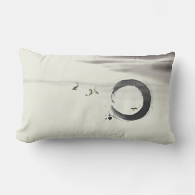 Zen Circle Enso Koi Brush Painting Art Outdoor Cushion (Front)