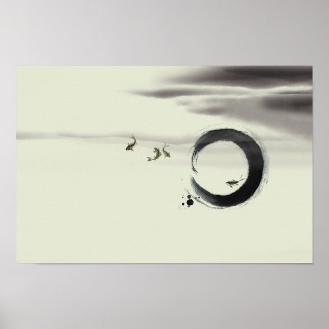 Zen Circle Enso Koi Brush Painting Art Poster (Front)