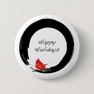 Zen Circle with Christmas Cardinal 6 Cm Round Badge