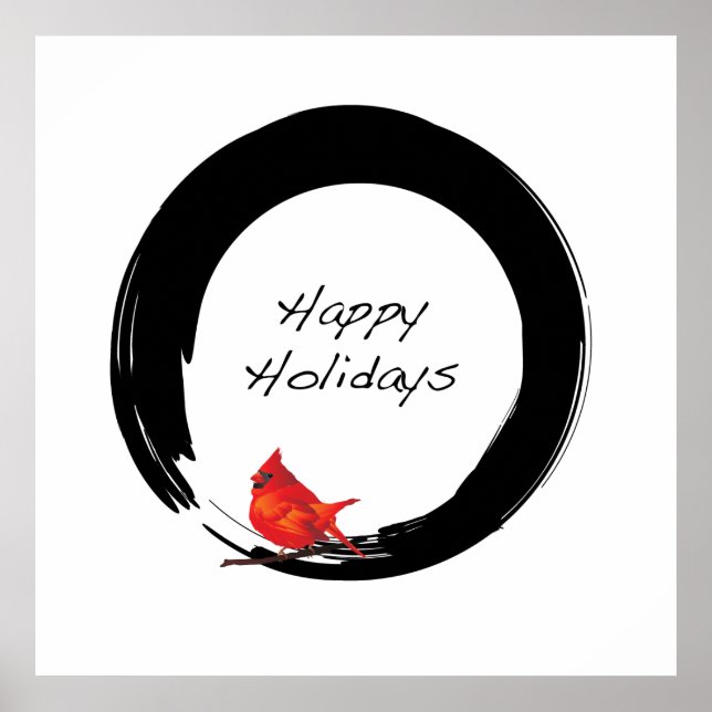 Zen Circle with Christmas Cardinal Poster (Front)