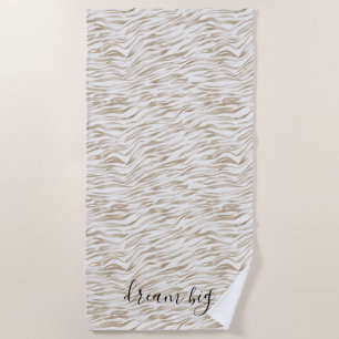 Zen Cream White Cocoa Brown Zebra Print Beach Towel