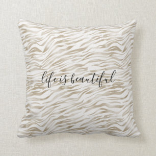 Zen Cream White Cocoa Brown Zebra Print Cushion
