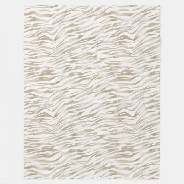 Zen Cream White Cocoa Brown Zebra Print Fleece Blanket (Front)