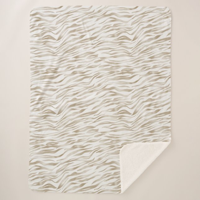 Zen Cream White Cocoa Brown Zebra Print Sherpa Blanket (Front)