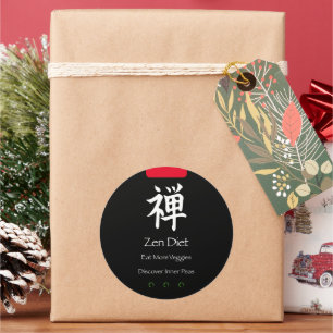 Zen Diet Eat More Veggies Black BG Classic Round Sticker