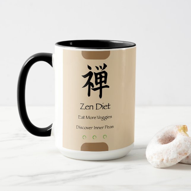 Zen Diet Eat More Veggies Tan BG Mug (With Donut)