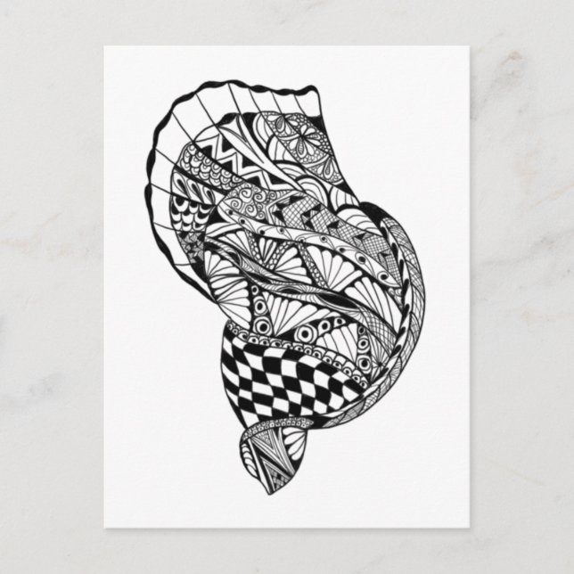  Zen doodle art sea shell black white  pattern Postcard (Front)