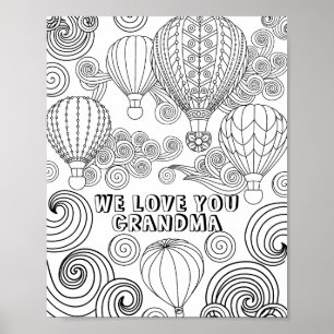 Zen Doodle Art Swirls Balloons Adult Colouring Poster