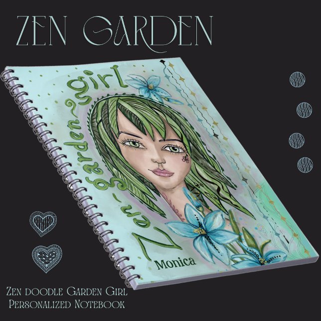 Zen Doodle Garden Girl Personalised Notebook ( Zen doodle Garden Girl Personalized Notebook )